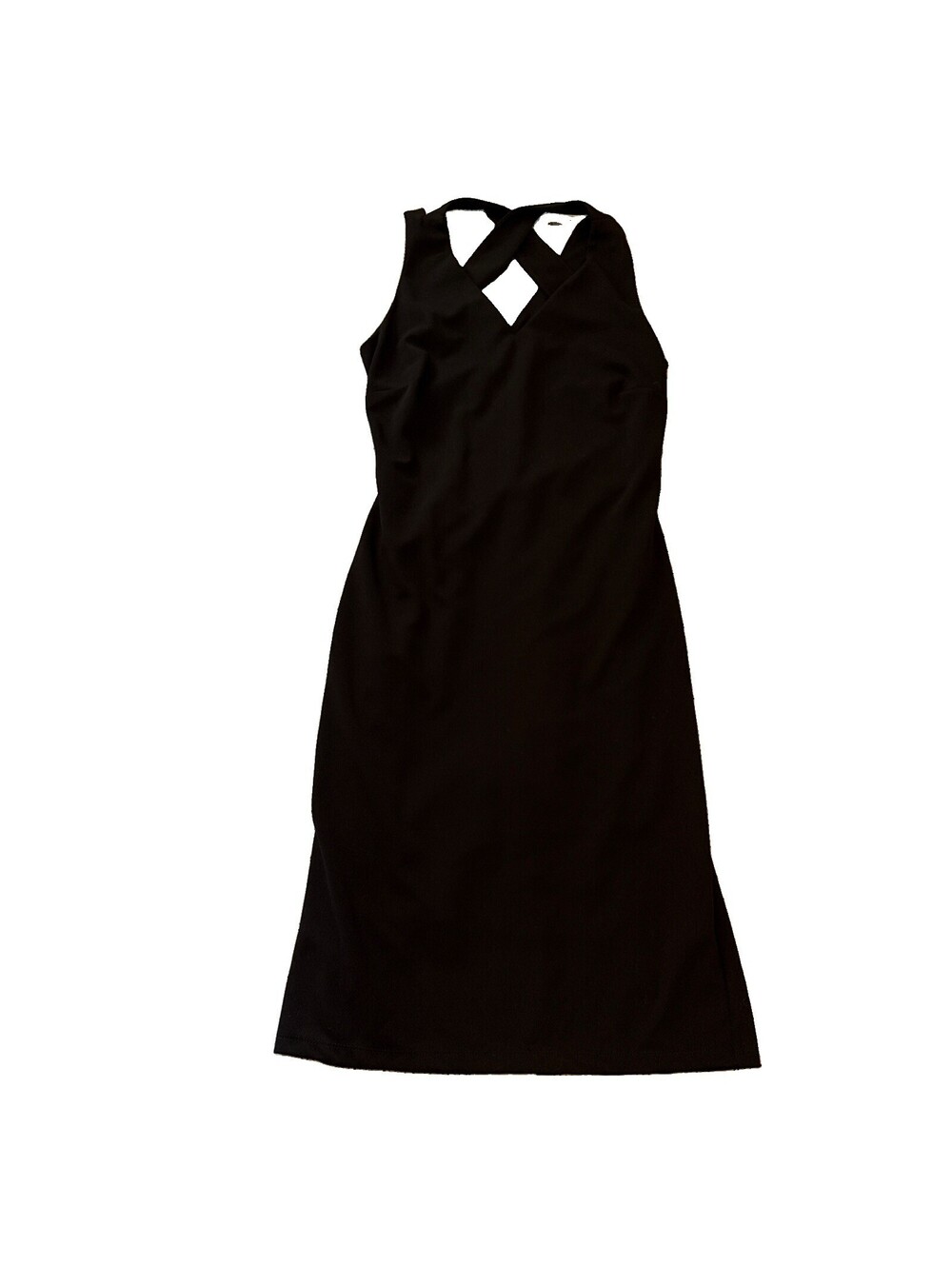 New York & Company Black Sleeveless Midi Dress Women V Neck Criss Cross Back XS
